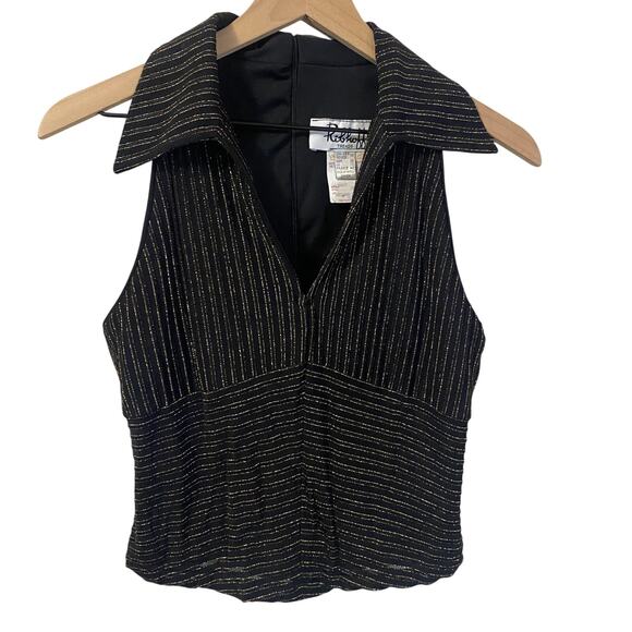 Joseph Ribkoff Trends VTG Black Lurex Pinstripe Black Gold Halter Vest Top Sz 10 - Picture 1 of 7